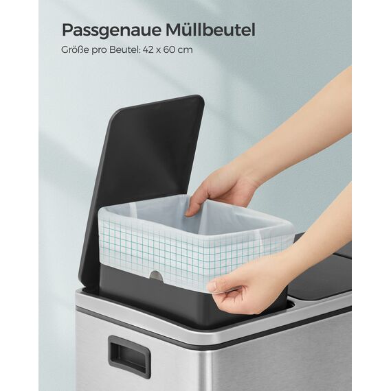 SONGMICS Müllbeutel mit Zugband, hochbelastbar, Müllsäcke für 20 Liter Mülleimer, bereits getrennt, Code 020A01, 3 Rollen, insgesamt 120 Stück, weiß KRB020A03