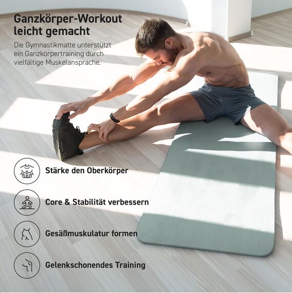 MSPORTS Gymnastikmatte Premium inkl. Tragegurt + Übungsposter + Workout App I Hautfreundliche Fitnessmatte 190 x 80 x 1,5 cm - Steingrau - Phthalatfreie Yogamatte