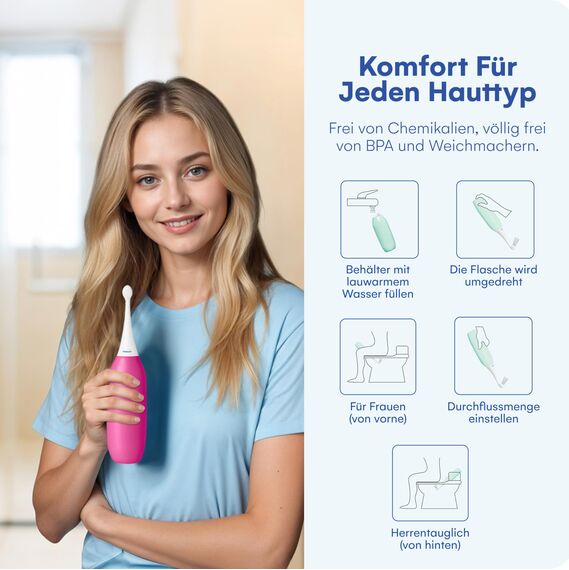 HappyPo Podusche Beere 2.0, 480 ml, Po Dusche mit 50% Mehr Volumen, Bidet Handbrause Ersetzt Feuchtes Toilettenpapier, Intimdusche Dusche Frau Wochenbett, Für Reisen und Hygiene - 23.8 x 8.6 cm