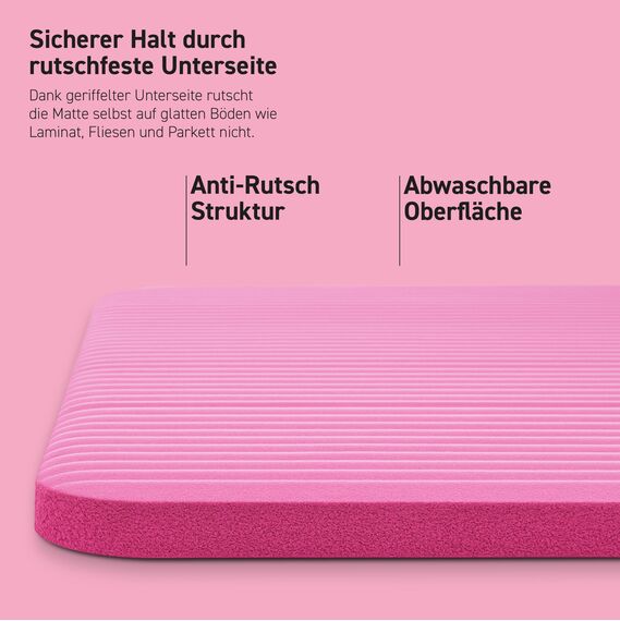 MSPORTS Gymnastikmatte Premium inkl. Tragegurt + Übungsposter + Workout App I Hautfreundliche Fitnessmatte 190 x 80 x 1,5 cm - Pastellpink - Phthalatfreie Yogamatte