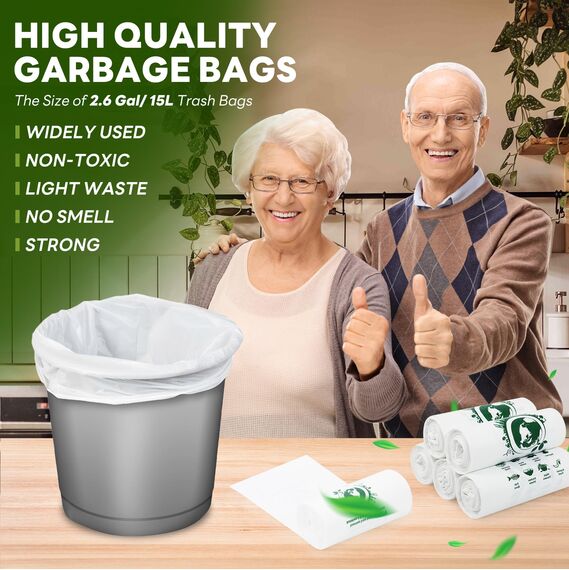 Müllbeutel 100 Stück 15 Liter Klein Biologisch Abbaubar Lebensmittelabfälle Müllsäcke, 100% Recycelt Abbaubar Robust Kompost Biomüllbeutel für Lebensmittel, Haushalt, Küche (2-4 Gallone)