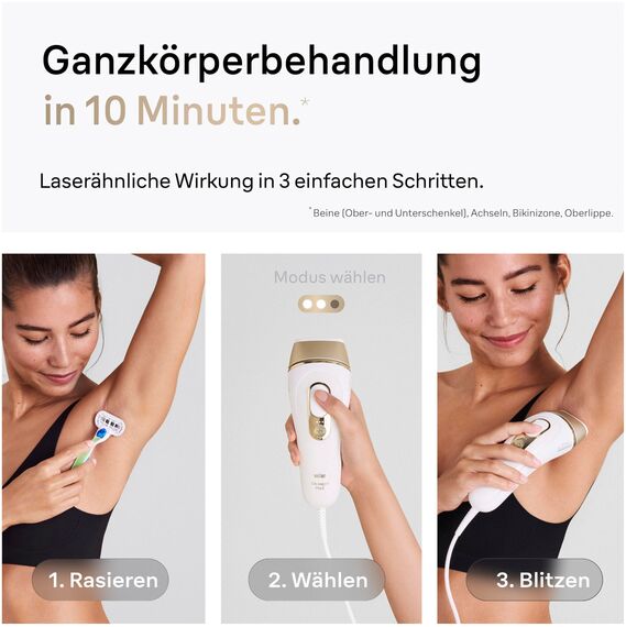 Braun IPL Silk Expert Pro 5 – IPL Geräte Haarentfernung, Dauerhafte und Schmerzfreie Haarentfernung für Zuhause – inkl. Etui, Venus Rasierer, 2 Aufsätze, Designed In Germany – PL5157, Weiß/Gold