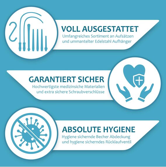 Lyvanas Einlaufset für Darmeinlauf (2 Liter) - einfach & angenehm - Irrigator zur Darmreinigung in Vollausstattung - Einlauf Set sicher & hygienisch