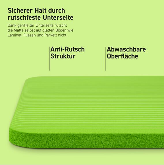 MSPORTS Gymnastikmatte Premium inkl. Tragegurt + Übungsposter + Workout App I Hautfreundliche Fitnessmatte 190 x 60 x 1,5 cm - Lindgrün - Phthalatfreie Yogamatte