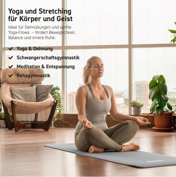 MSPORTS Gymnastikmatte Premium inkl. Tragegurt + Übungsposter + Workout App I Hautfreundliche Fitnessmatte 190 x 80 x 1,5 cm - Anthrazit - Phthalatfreie Yogamatte