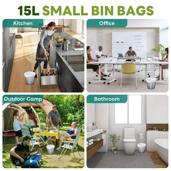 Müllbeutel 100 Stück 15 Liter Klein Biologisch Abbaubar Lebensmittelabfälle Müllsäcke, 100% Recycelt Abbaubar Robust Kompost Biomüllbeutel für Lebensmittel, Haushalt, Küche (2-4 Gallone)