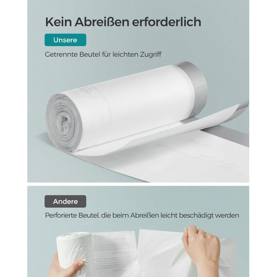 SONGMICS Müllbeutel mit Zugband, hochbelastbar, Müllsäcke für 20 Liter Mülleimer, bereits getrennt, Code 020A01, 3 Rollen, insgesamt 120 Stück, weiß KRB020A03