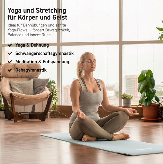 MSPORTS Gymnastikmatte Premium inkl. Tragegurt + Übungsposter + Workout App I Hautfreundliche Fitnessmatte 190 x 60 x 1,5 cm - Steingrau - Phthalatfreie Yogamatte