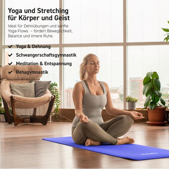 MSPORTS Gymnastikmatte Premium inkl. Tragegurt + Übungsposter + Workout App I Hautfreundliche Fitnessmatte 190 x 80 x 1,5 cm - Königsblau - Phthalatfreie Yogamatte