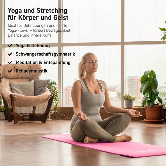MSPORTS Gymnastikmatte Premium inkl. Tragegurt + Übungsposter + Workout App I Hautfreundliche Fitnessmatte 190 x 80 x 1,5 cm - Pastellpink - Phthalatfreie Yogamatte