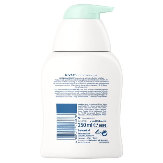 NIVEA Intimo Waschlotion Sensitive (250 ml), Intim Waschgel mit Milchsäure, Kamillenextrakt und Panthenol, Intim Waschlotion für sensible Haut (Packung mit 2)