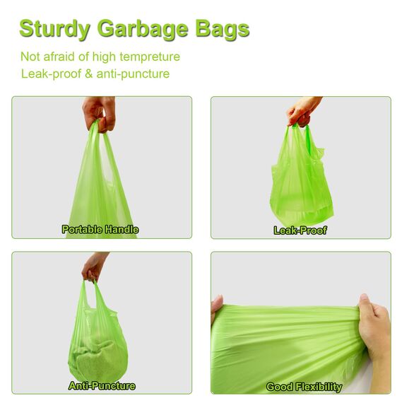 120 Biomüllbeutel 10L, KITBEST Bio Müllbeutel mit Henkel, Biomülltüten kompostierbare Müllsäcke mit Tragegriff, Bio Beutel Küchen Lebensmittel Abfallbeutel für Küche, Büro, Wohnzimmer (45x59cm, Grün)