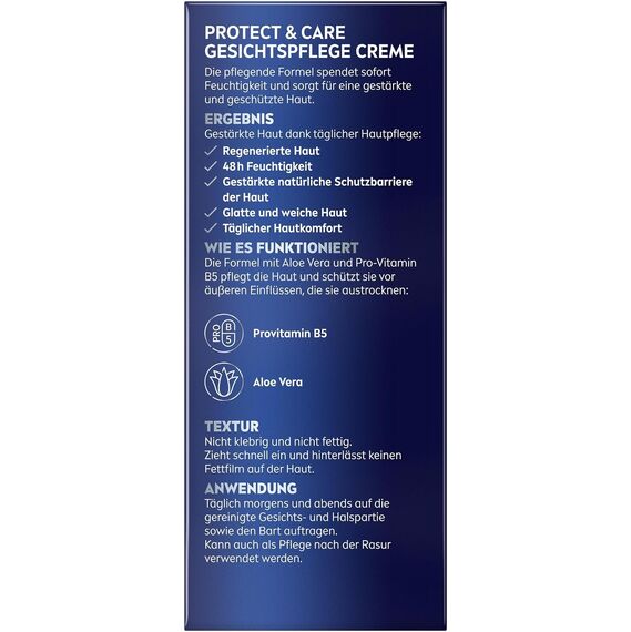 NIVEA MEN Protect & Care Gesichtspflege Creme, beruhigende Feuchtigkeitscreme für Männer, 48h feuchtigkeitsspendende Gesichtscreme mit Aloe Vera und Pro Vitamin B5 (75 ml)