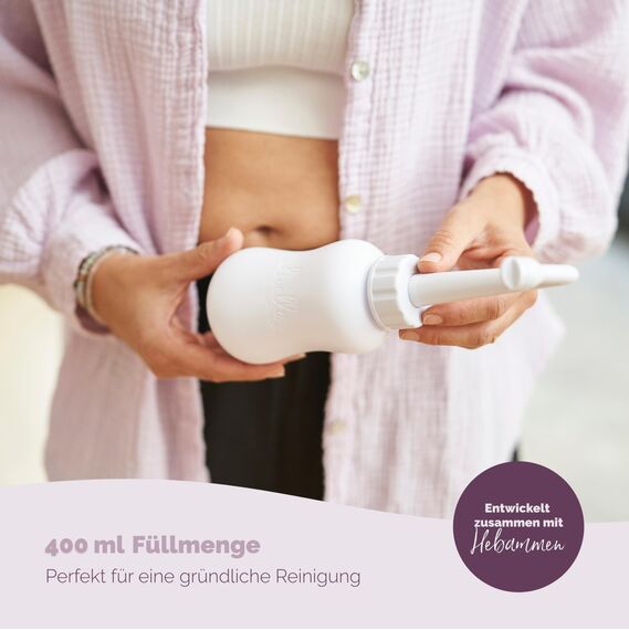 Livella Intimdusche in Weiß (400 ml) – Entwickelt in Deutschland - Für eine sanfte und hygienische Reinigung des Intimbereichs – Mehr Wohlbefinden im Wochenbett – Ideal als Reisebidet und Podusche