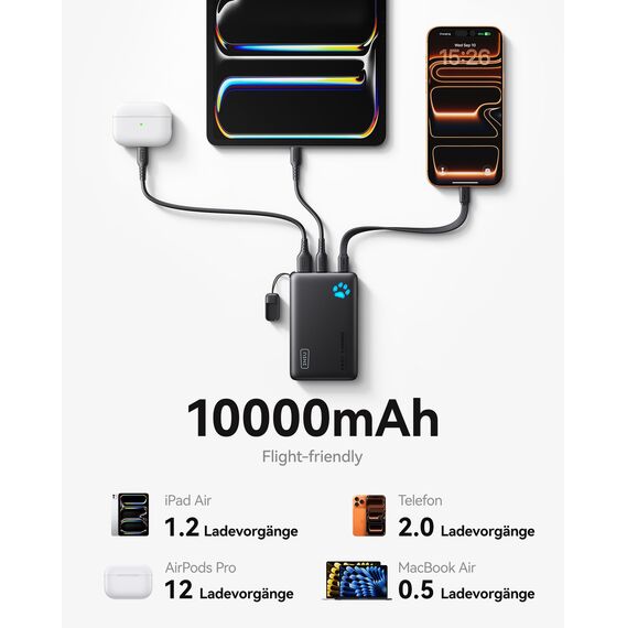 INIU Power Bank, 45W 10000mAh Powerbank Leichteste und Klein Aber Stark (USB C In & Out), PD3.0 Externe Handyakkus with Flashlight, Kompatibel mit iPhone 17 16 15 Pro Max Mini Samsung S24 S23, iPad
