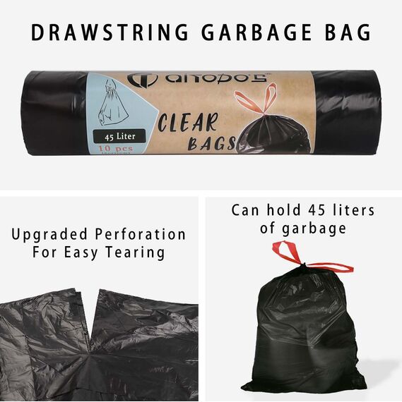 Aitodos 60 Stück Müllbeutel, L*H: 60 x 70 cm, Fassungsvermögen: 45l, Schwarz, Polyethylen-Müllbeutel, passend für die Meisten Mittleren Mülleimer ''45 l'' (6 Rollen, 10 pro Rolle)