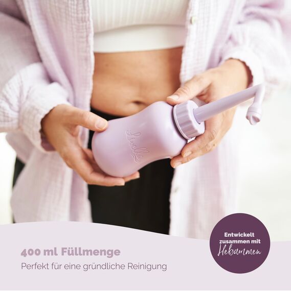 Livella | Intimdusche in Lila (400 ml) – Entwickelt in Deutschland - Für eine sanfte und hygienische Reinigung des Intimbereichs – Mehr Wohlbefinden im Wochenbett – Ideal als Reisebidet und Podusche