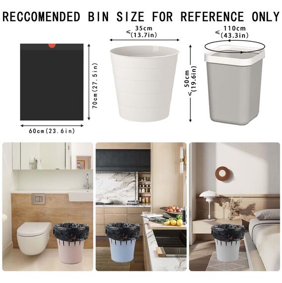 Aitodos 60 Stück Müllbeutel, L*H: 60 x 70 cm, Fassungsvermögen: 45l, Schwarz, Polyethylen-Müllbeutel, passend für die Meisten Mittleren Mülleimer ''45 l'' (6 Rollen, 10 pro Rolle)