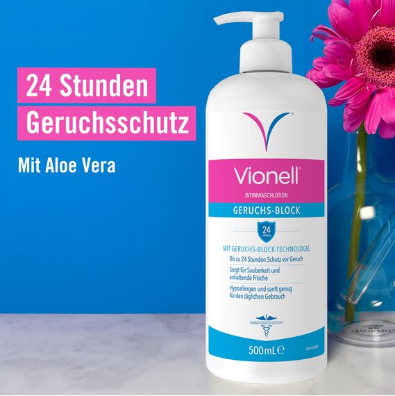 Vionell Intimwaschlotion Frauen Geruchs-Block, Für Die Tägliche Intimhygiene, Erfrischend, Mit Aloe Vera, Bis Zu 24 Stunden Geruchsschutz, 500 ml