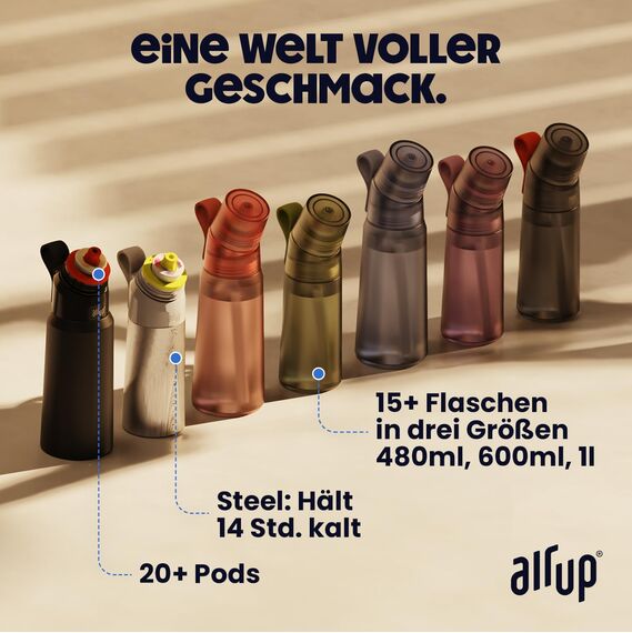 air up® Trinkflasche (600 ml) für Schule, Sport, Gym | inkl. 5 zuckerfreien Duft-Pods & Strohhalm | Wasserflasche in Lila mit Geschmack - auch für Kinder, Jungen, Mädchen | Kohlensäure-geeignet