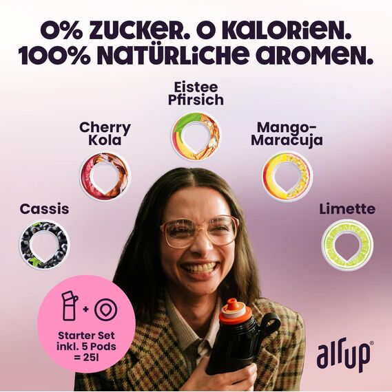 air up® Trinkflasche (600 ml) für Schule, Sport, Gym | inkl. 5 zuckerfreien Duft-Pods & Strohhalm | Wasserflasche in Lila mit Geschmack - auch für Kinder, Jungen, Mädchen | Kohlensäure-geeignet