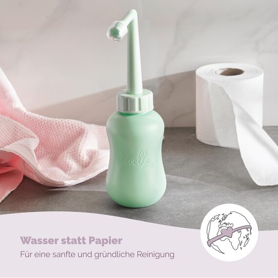 Livella Intimdusche in Mint (400 ml) – Entwickelt in Deutschland - Für eine sanfte und hygienische Reinigung des Intimbereichs – Mehr Wohlbefinden im Wochenbett – Ideal als Reisebidet und Podusche
