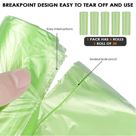 Tekenewbse 150 Stück Biomüllbeutel, Müllbeutel 25L, Bio Müllbeutel, Biomülltüten, Kompostierbare Müllbeutelm, Biomüllbeutel Papier, Bio Mülltüten, Biomüllsäcke, Müllsäcke, Trash Bags(50X60cm,Grün)