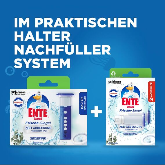 WC-Ente Frische-Siegel Nachfüller, körbchenloser WC-Reiniger, WC Duft, Eukalyptus, 2 Nachfüller (2 Stück)