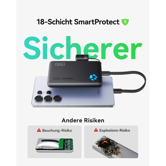INIU Power Bank, 45W 10000mAh Powerbank Leichteste und Klein Aber Stark (USB C In & Out), PD3.0 Externe Handyakkus with Flashlight, Kompatibel mit iPhone 17 16 15 Pro Max Mini Samsung S24 S23, iPad