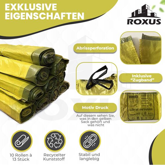 130 Stück gelbe Wertstoff- und Recycling-Müllsäcke, 90 l