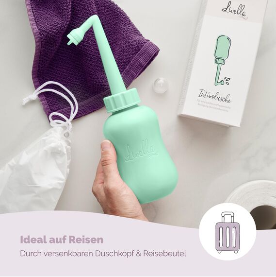 Livella Intimdusche in Mint (400 ml) – Entwickelt in Deutschland - Für eine sanfte und hygienische Reinigung des Intimbereichs – Mehr Wohlbefinden im Wochenbett – Ideal als Reisebidet und Podusche