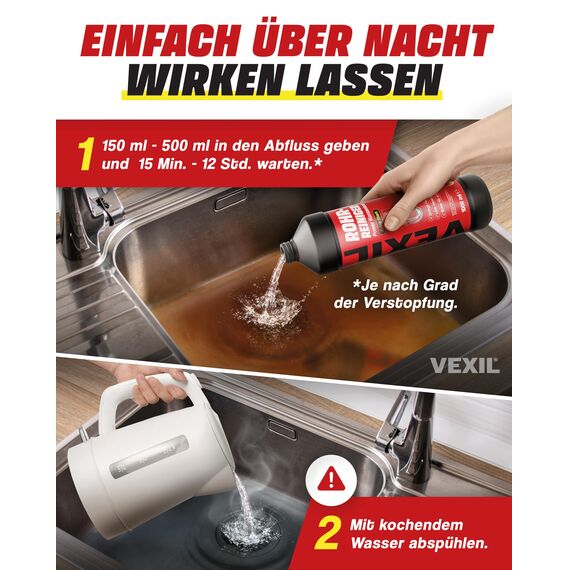 VEXIL Rohrreiniger - Profi Abflussreiniger EXTRA STARK für Extremfälle - 2x 1L Power Konzentrat löst hartnäckigste Verstopfungen wie Haare, Seifenreste, Fette - biologisch abbaubar - Made in Germany