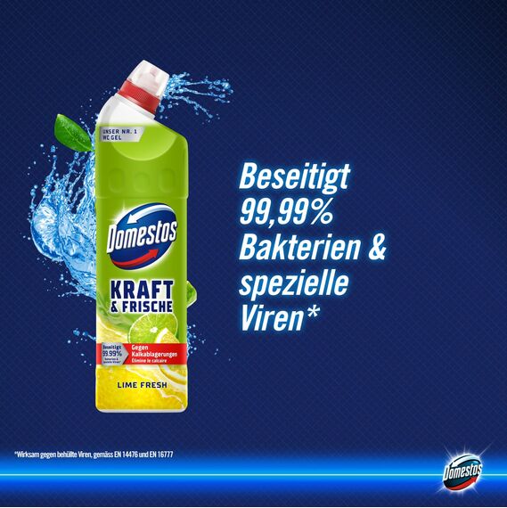 Domestos Kraft & Frische WC-Gel Lime Fresh sorgt für hygienische Sauberkeit im Badezimmer