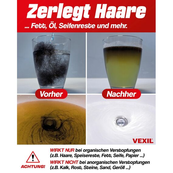 VEXIL Rohrreiniger - Profi Abflussreiniger EXTRA STARK für Extremfälle - 2x 1L Power Konzentrat löst hartnäckigste Verstopfungen wie Haare, Seifenreste, Fette - biologisch abbaubar - Made in Germany