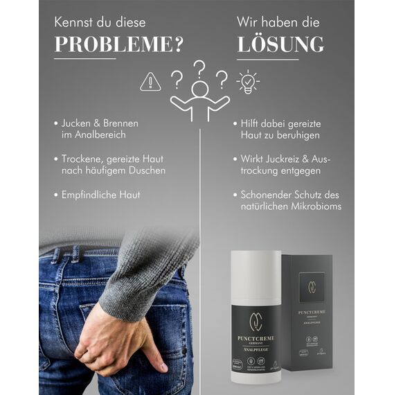 HERRENCREME Punctcreme Analpflege 30 ml I Pflegecreme für empfindlichen Analbereich I Analcreme für Männer & Frauen I Intimpflege vom Facharzt entwickelt I vegan & dermatologisch getestet