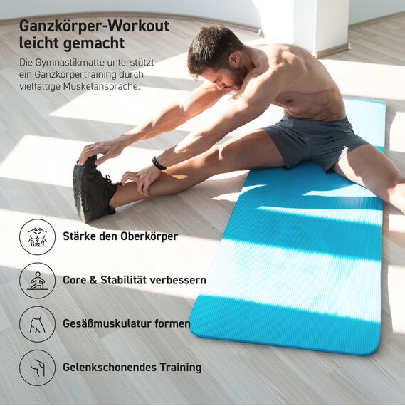 MSPORTS Gymnastikmatte Premium inkl. Tragegurt + Übungsposter + Workout App I Hautfreundliche Fitnessmatte 190 x 60 x 1,0 cm - Aquamarin - Phthalatfreie Yogamatte