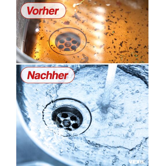 VEXIL Rohrreiniger - Profi Abflussreiniger EXTRA STARK für Extremfälle - 3x 1L Power Konzentrat löst hartnäckigste Verstopfungen wie Haare, Seifenreste, Fette - biologisch abbaubar - Made in Germany