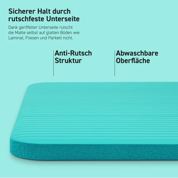 MSPORTS Gymnastikmatte Premium inkl. Tragegurt + Übungsposter + Workout App I Hautfreundliche Fitnessmatte 190 x 60 x 1,0 cm - Aquamarin - Phthalatfreie Yogamatte