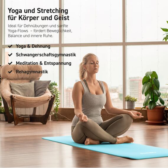 MSPORTS Gymnastikmatte Premium inkl. Tragegurt + Übungsposter + Workout App I Hautfreundliche Fitnessmatte 190 x 60 x 1,0 cm - Aquamarin - Phthalatfreie Yogamatte