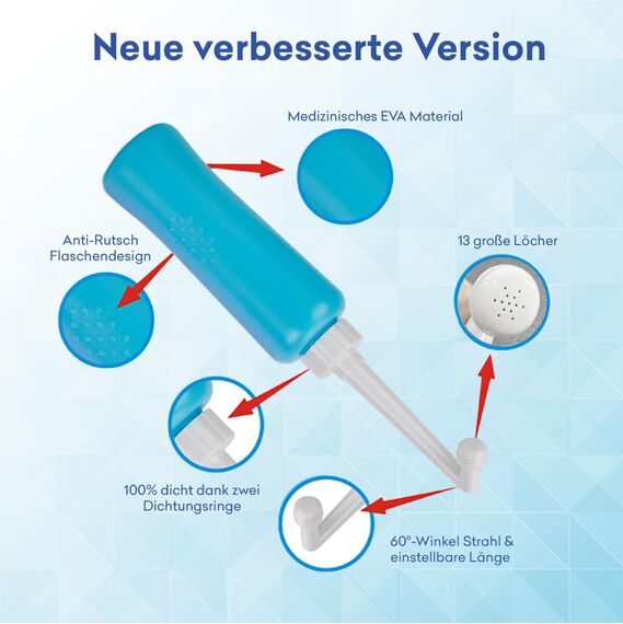 Po Dusche XL 500ml Intimdusche mit 13-Loch-Düse – Doppelt so viel Volumen wie vergleichbare Bidets – Sanfte Reinigung nach Geburt, bei Hämorrhoiden & unterwegs – Mit Beutel & Staubschutz
