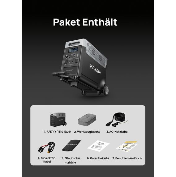 AFERIY 3600W Powerstation, 3840Wh LiFePO4 Tragbare Solargenerator mit 3x230V AC Ausgang 3600W (7200W Peak), Solargenerator Schnelles Stromspeicher Aufladen für Zuhause, Stromausfall, Camping