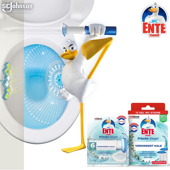 WC-Ente Frische-Siegel Nachfüller, körbchenloser WC-Reiniger, WC Duft, Eukalyptus, 2 Nachfüller (2 Stück) (Packung mit 2)