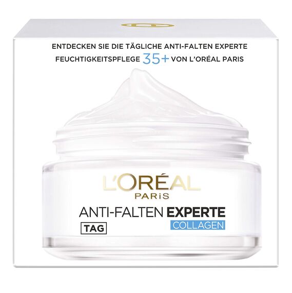 L'Oréal Paris Feuchtigkeitspflege für das Gesicht, Pflegende Anti-Aging Creme mit Kollagen Biosphären, Mildert Fältchen und spendet 24H Feuchtigkeit, Anti-Falten Experte 35+, 1 x 50ml (Packung mit 2)