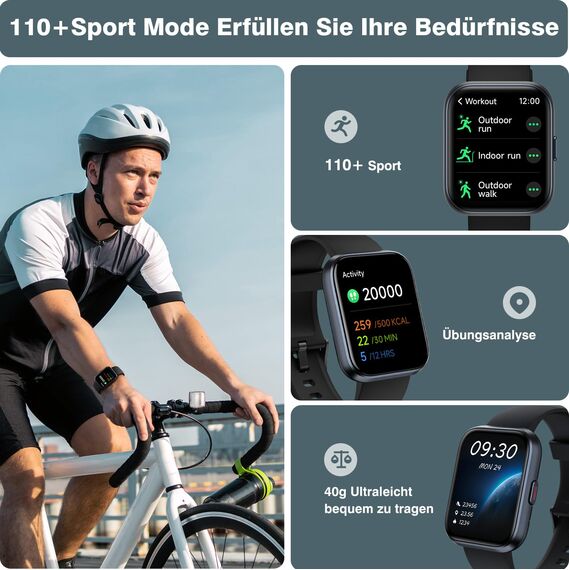 Fitpolo Smartwatch Herren Damen, 1.8" Smart Watch mit Telefonfunktion/Alexa, Fitnessuhr mit Herzfrequenz/Schlafmonitor, IP68 Wasserdicht Smartwatch für iPhone/Android, Uhren Herren Schrittzähler