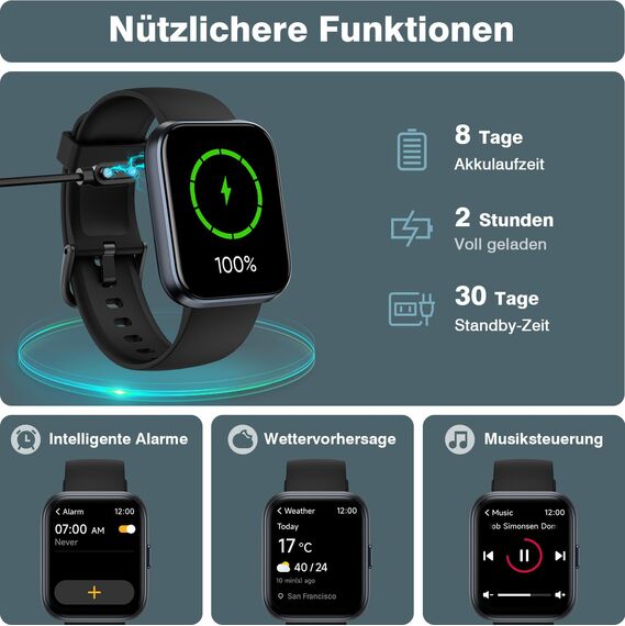 Fitpolo Smartwatch Herren Damen, 1.8" Smart Watch mit Telefonfunktion/Alexa, Fitnessuhr mit Herzfrequenz/Schlafmonitor, IP68 Wasserdicht Smartwatch für iPhone/Android, Uhren Herren Schrittzähler