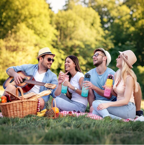 Motswedi Trinkflasche Sport, 1000ml BPA-Frei, Trinkflasche Kohlensäure Geeignet, Auslaufsicher, Wasserflasche, Mit Zeitstempel, Flasche, Sportflasche, für Yoga, Schule, Fahrrad, Fitness, Blaugrün