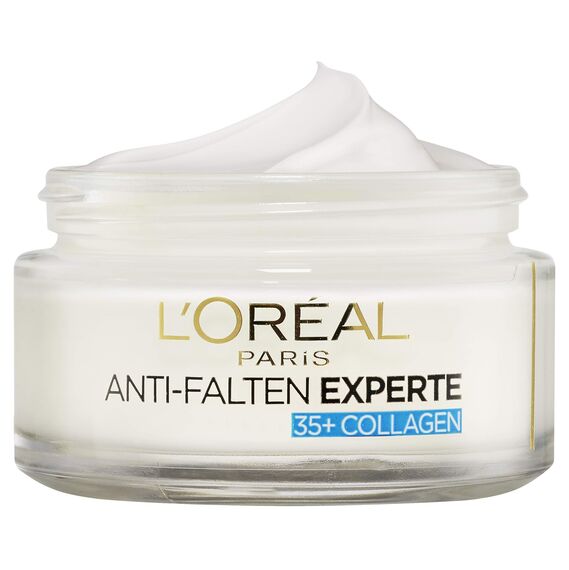 L'Oréal Paris Feuchtigkeitspflege für das Gesicht, Pflegende Anti-Aging Creme mit Kollagen Biosphären, Mildert Fältchen und spendet 24H Feuchtigkeit, Anti-Falten Experte 35+, 1 x 50ml (Packung mit 2)