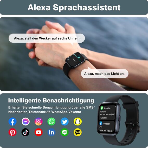 Fitpolo Smartwatch Herren Damen, 1.8" Smart Watch mit Telefonfunktion/Alexa, Fitnessuhr mit Herzfrequenz/Schlafmonitor, IP68 Wasserdicht Smartwatch für iPhone/Android, Uhren Herren Schrittzähler