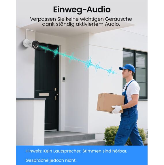 ZOSI 4K PoE Überwachungskamera Set Aussen, 8CH 2TB NVR mit 4X 8MP IP Kameras, Personen- und Fahrzeugerkennung, Audioüberwachung, 30M IR Nachtsicht, 24/7-Aufnahme, C180