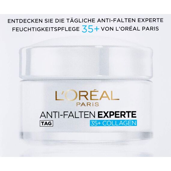 L'Oréal Paris Feuchtigkeitspflege für das Gesicht, Pflegende Anti-Aging Creme mit Kollagen Biosphären, Mildert Fältchen und spendet 24H Feuchtigkeit, Anti-Falten Experte 35+, 1 x 50ml (Packung mit 2)